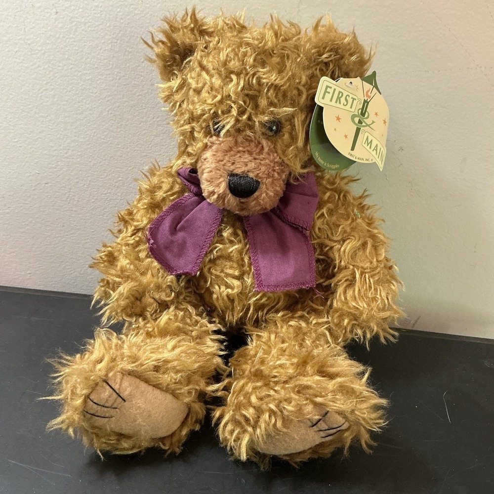 First & Main SCRAGGLES THE TEDDY BEAR W/ BOW 7" Plush STUFFED ANIMAL Toy NEW